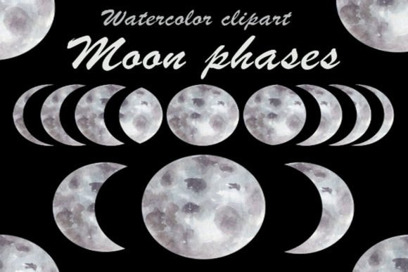 Download Watercolor Phases of the Moon, Space - Phases of the moon Collection