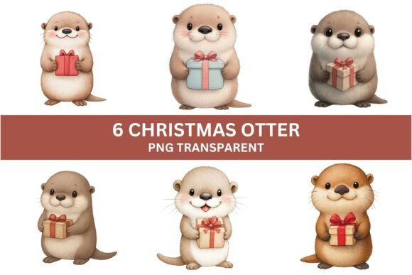 Download Cute Otter Holding Gift Clipart PNG - Gift clipart Collection