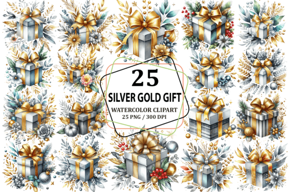 Download Silver Gold Gift Clipart Sublimation PNG - Gift clipart Collection