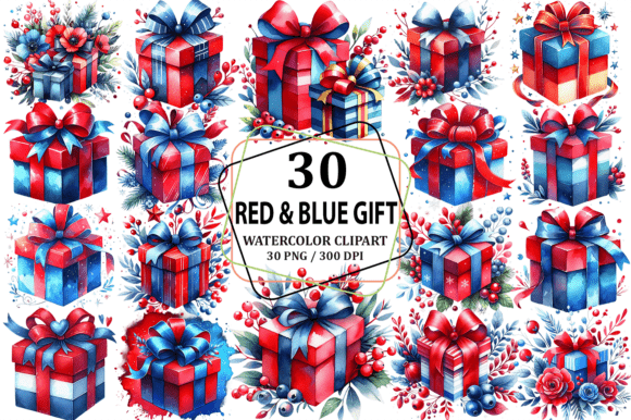 Download Watercolor Red &amp; Blue Gift Clipart PNG - Gift clipart Collection